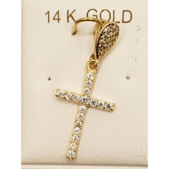 14k REAL GOLD Fancy Cross CZ Pendant - Picture 5 of 9